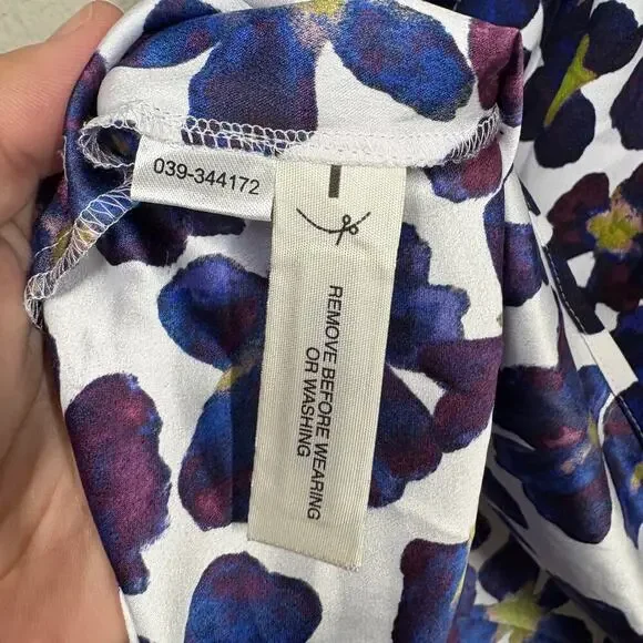 Ann Taylor Womens XS Bow Top Blouse White Purple Floral Botanical Sleeveless - Picture 8 of 9